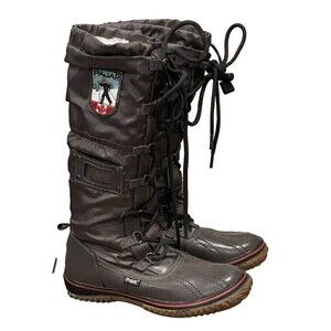 Pajar Womens Gray Leather Waterproof Grip Lined Snow Boots Size 6-6.5 EUC